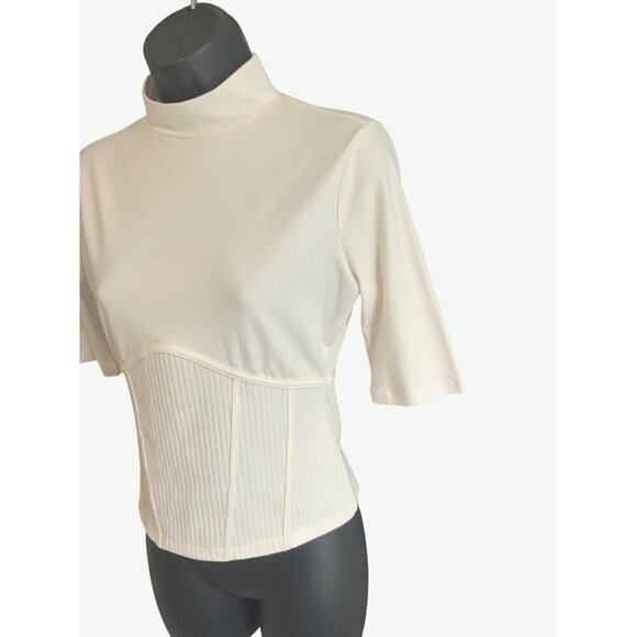 Guess top cream 34 ch 31’ long elbow sleeves high neck - Picture 2 of 5
